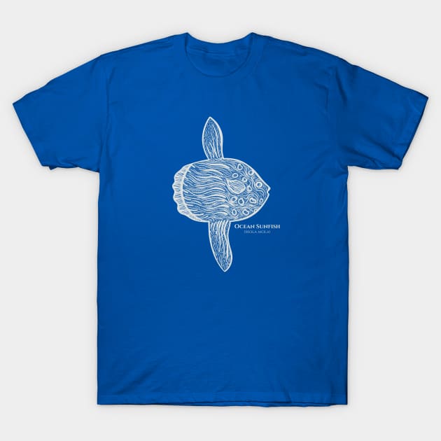 Ocean Sunfish or Mola with Common and Scientific Names T-Shirt by Green Paladin